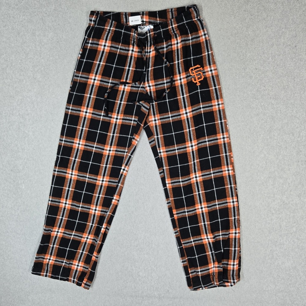 San Francisco Giants Men Sleepwear S Black Embroidered Pajama Pants Plaid